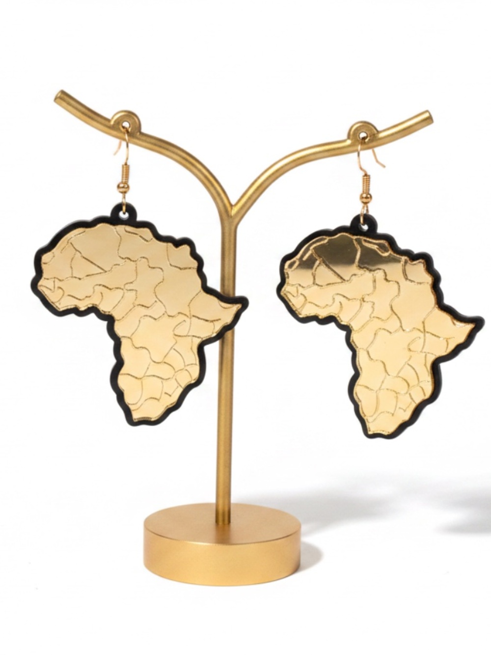 Womens Africa Map Mirror Black Gold Earrings